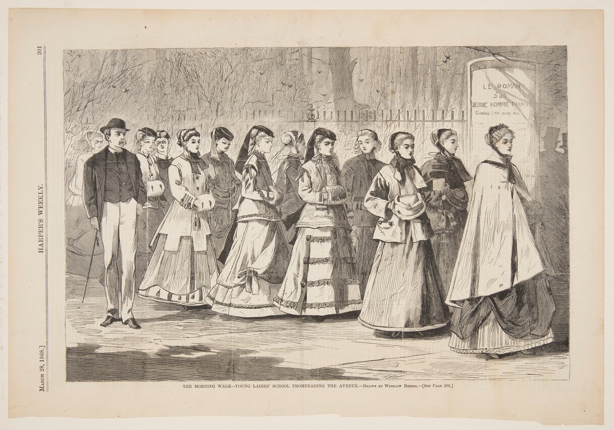 De Ochtendwandeling – Jonge Dames School Wandelen op de Avenue door Winslow Homer