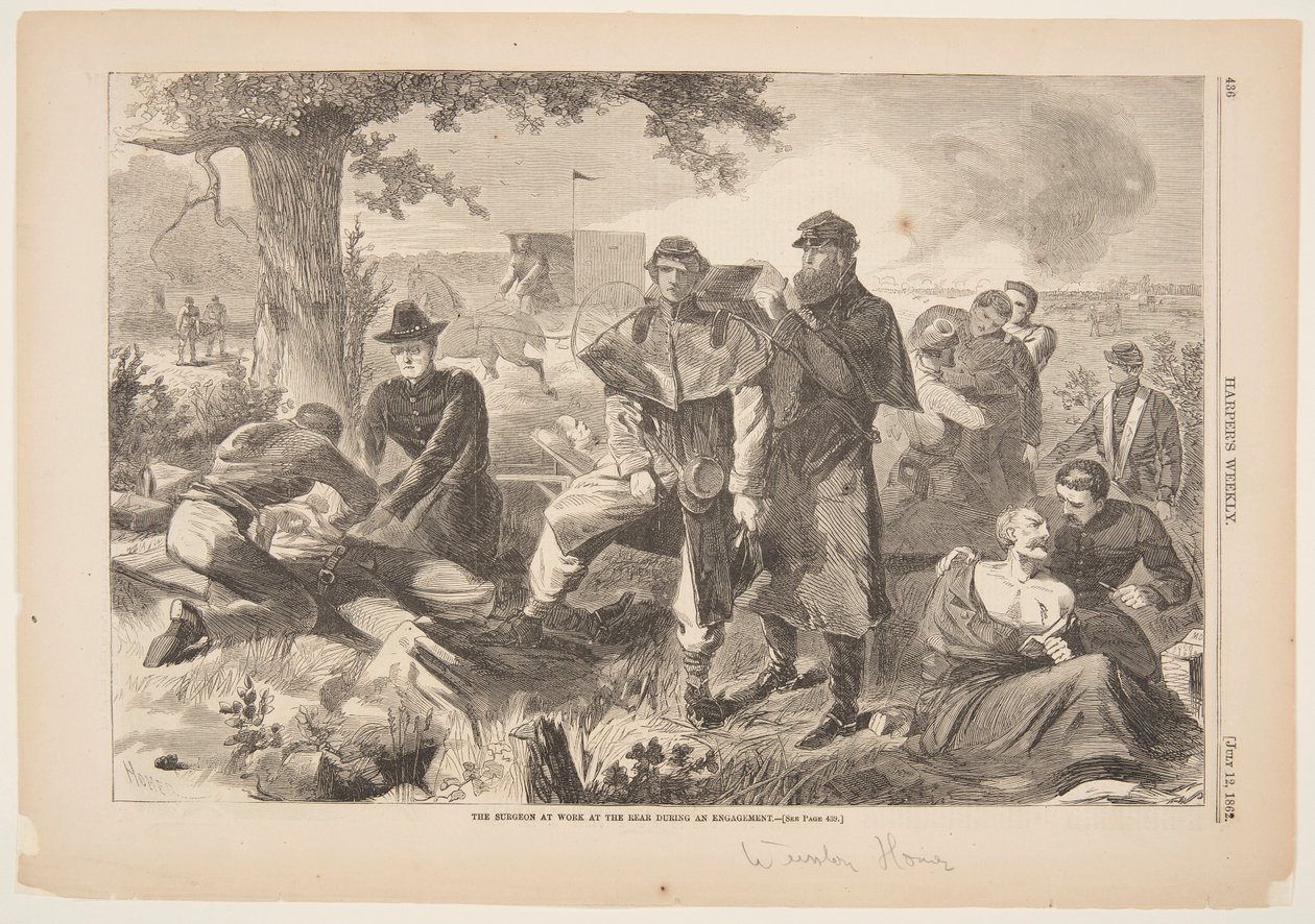 De chirurg aan het werk achterin tijdens een gevecht door after Winslow Homer