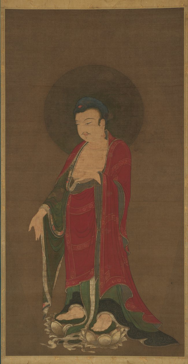 Boeddha Amitabha die neerdaalt uit zijn zuivere land door anonymous 