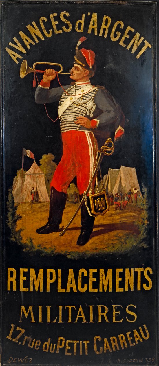 Frans: Au hussard. Bord van het militaire vervangingskantoor. 17 rue des Petits- Carreaux, 11e arrondissement, Parijs door anonymous 