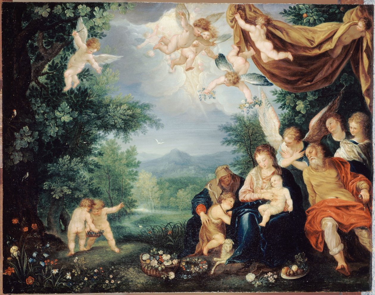 Frans: Le Repos de la Sainte Famille pendant la fuite en Égypte (De Heilige Familie in rust tijdens de vlucht naar Egypte) door anonymous 