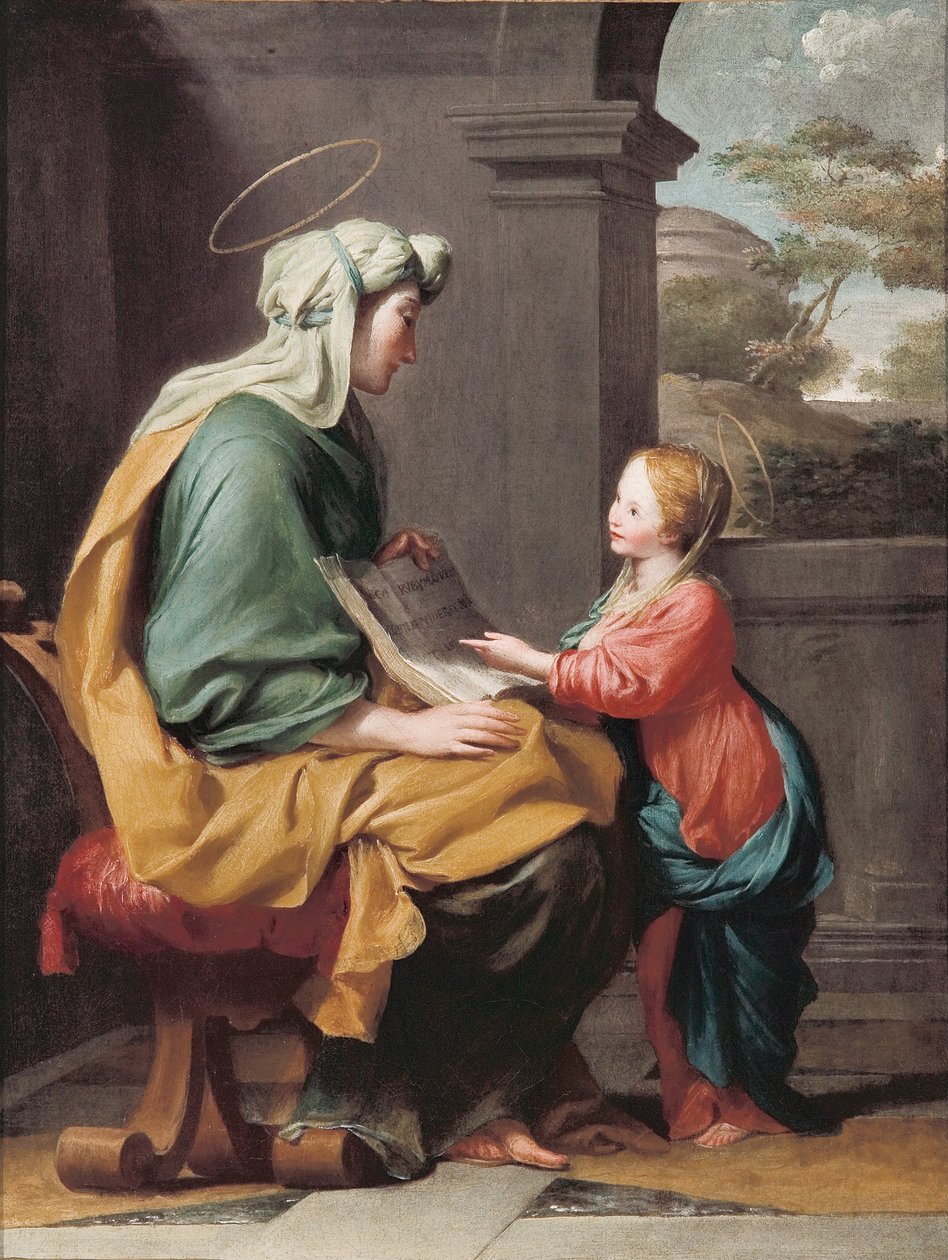 De opvoeding van de Maagd Maria door Giovanni Francesco Romanelli