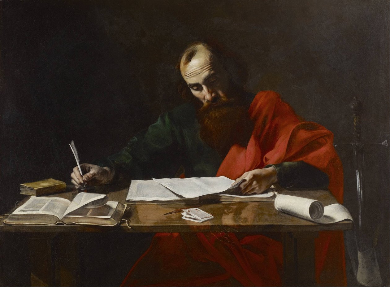 Sint-Paulus schrijft zijn brieven door Valentin de Boulogne
