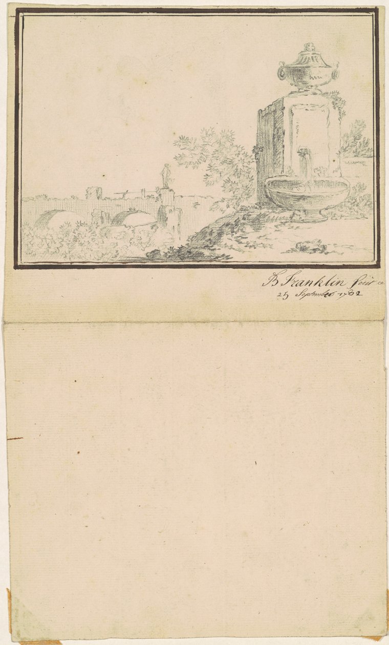 Landschap met een fontein door attributed to Benjamin Franklin Bache
