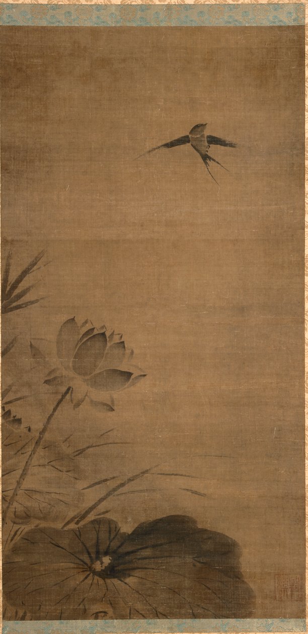 Zwaluw en lotus door attributed to Fachang Muqi