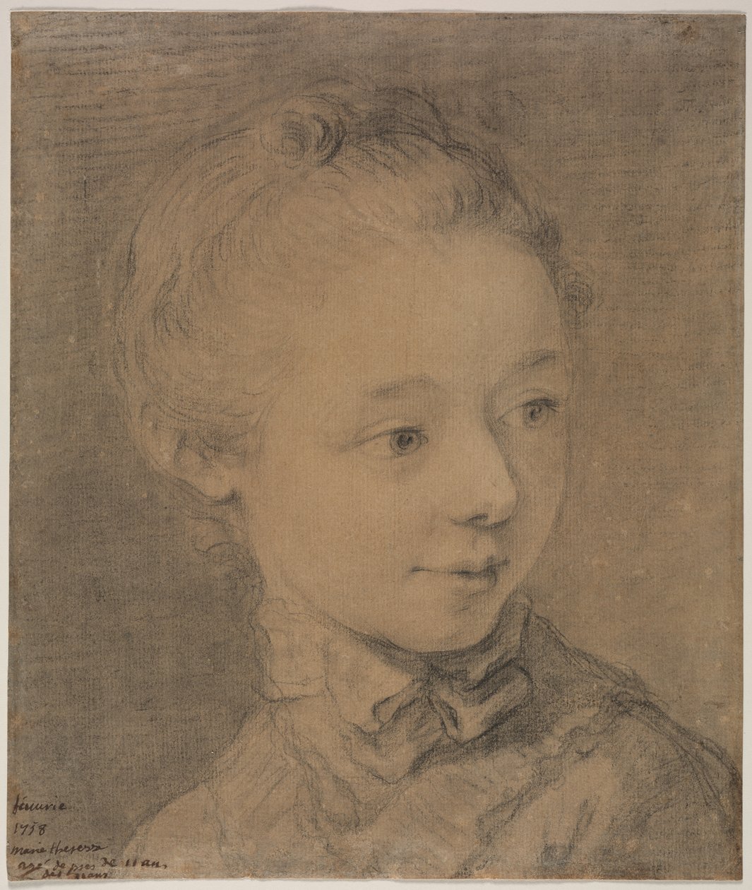 Hoofd van een jong meisje naar rechts draaiend door attributed to François Hubert Drouais