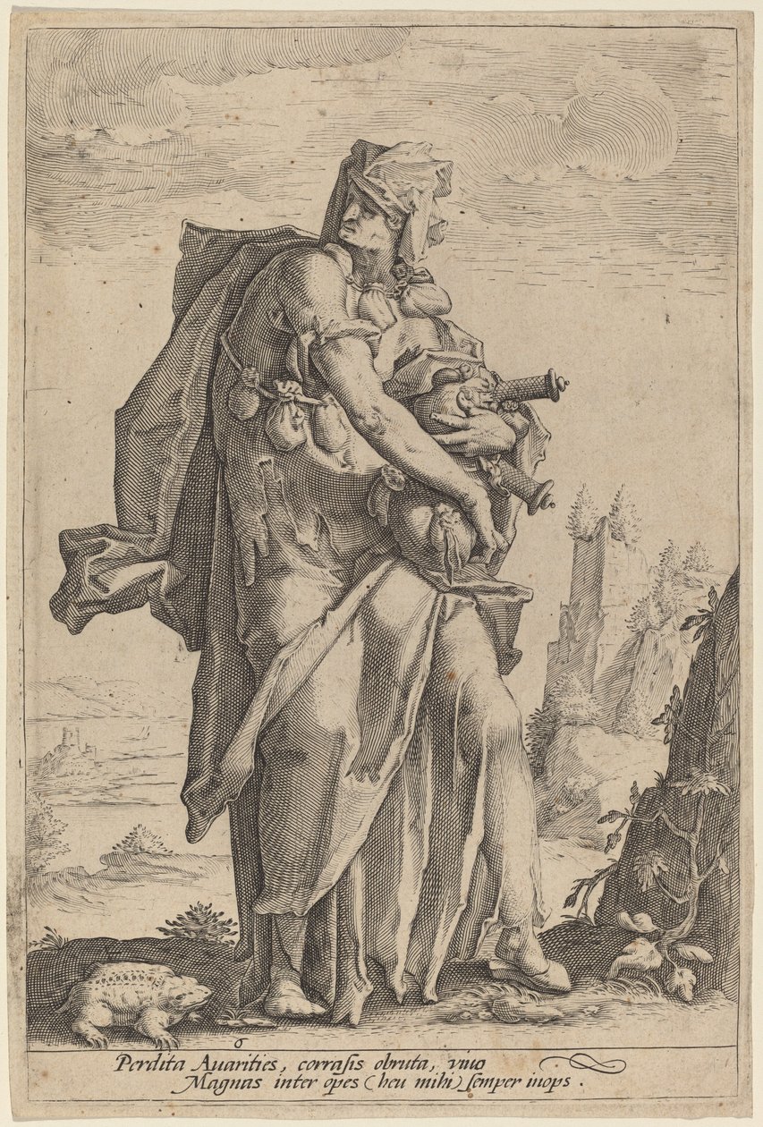 Gierigheid door attributed to Jacob Matham, after Hendrik Goltzius