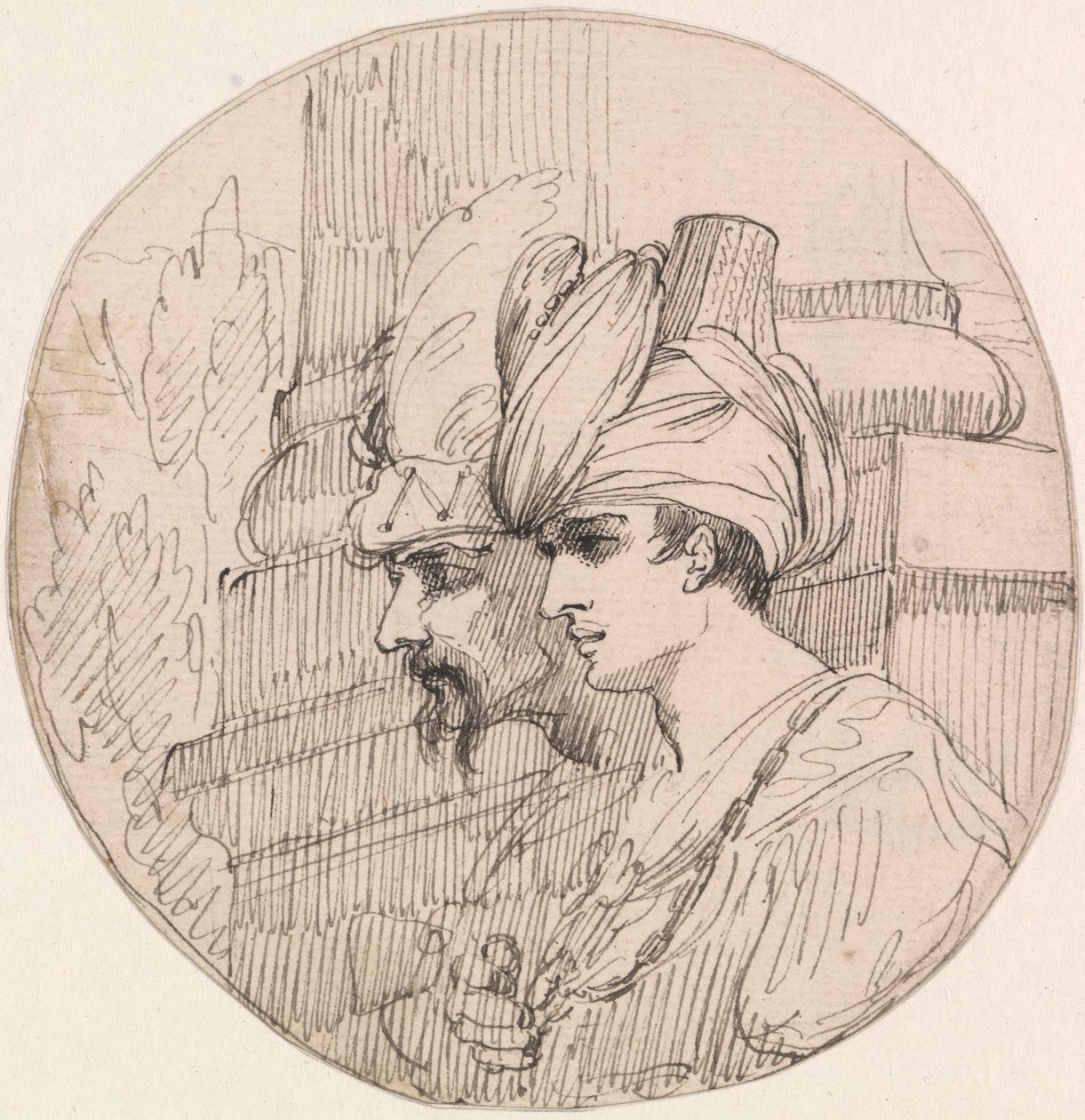 Twee Hoofden in een Rondel door attributed to John Hamilton Mortimer
