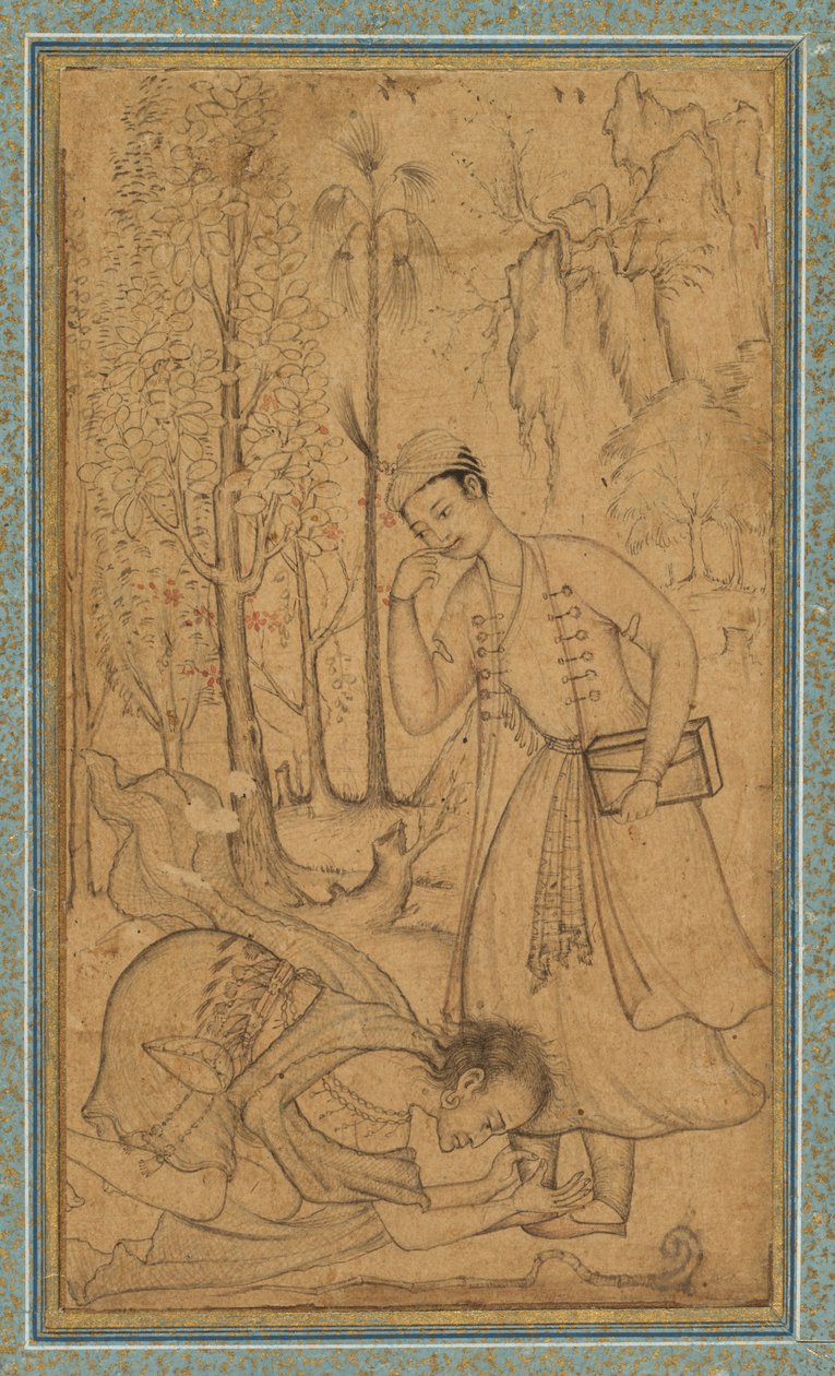 Een heilige man die zich neerbuigt voor een geleerde prins door attributed to Manohar
