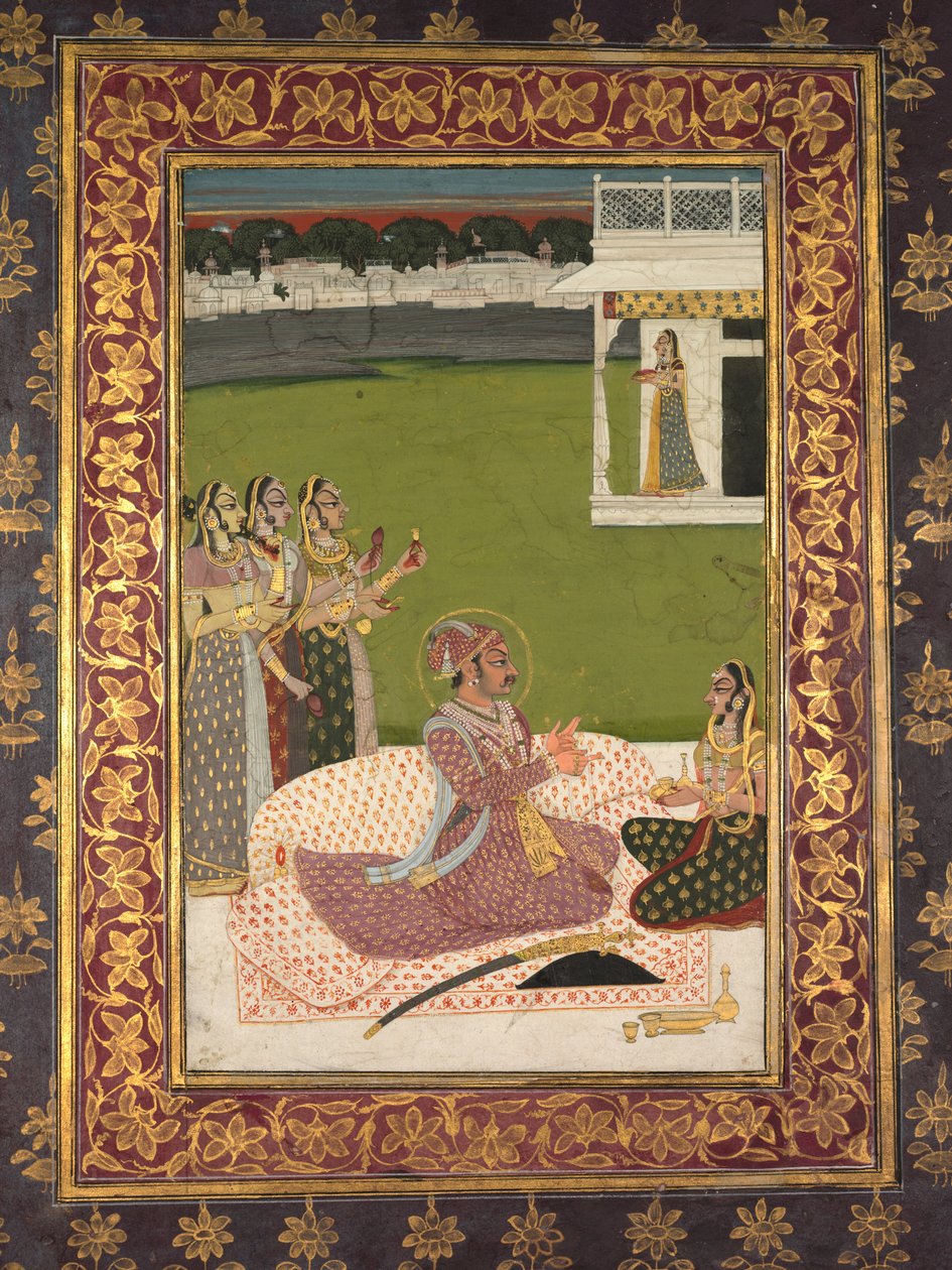 Portret van Maharaja Savant Singh met Echtgenote, Bani Thani door attributed to Nihal Chand