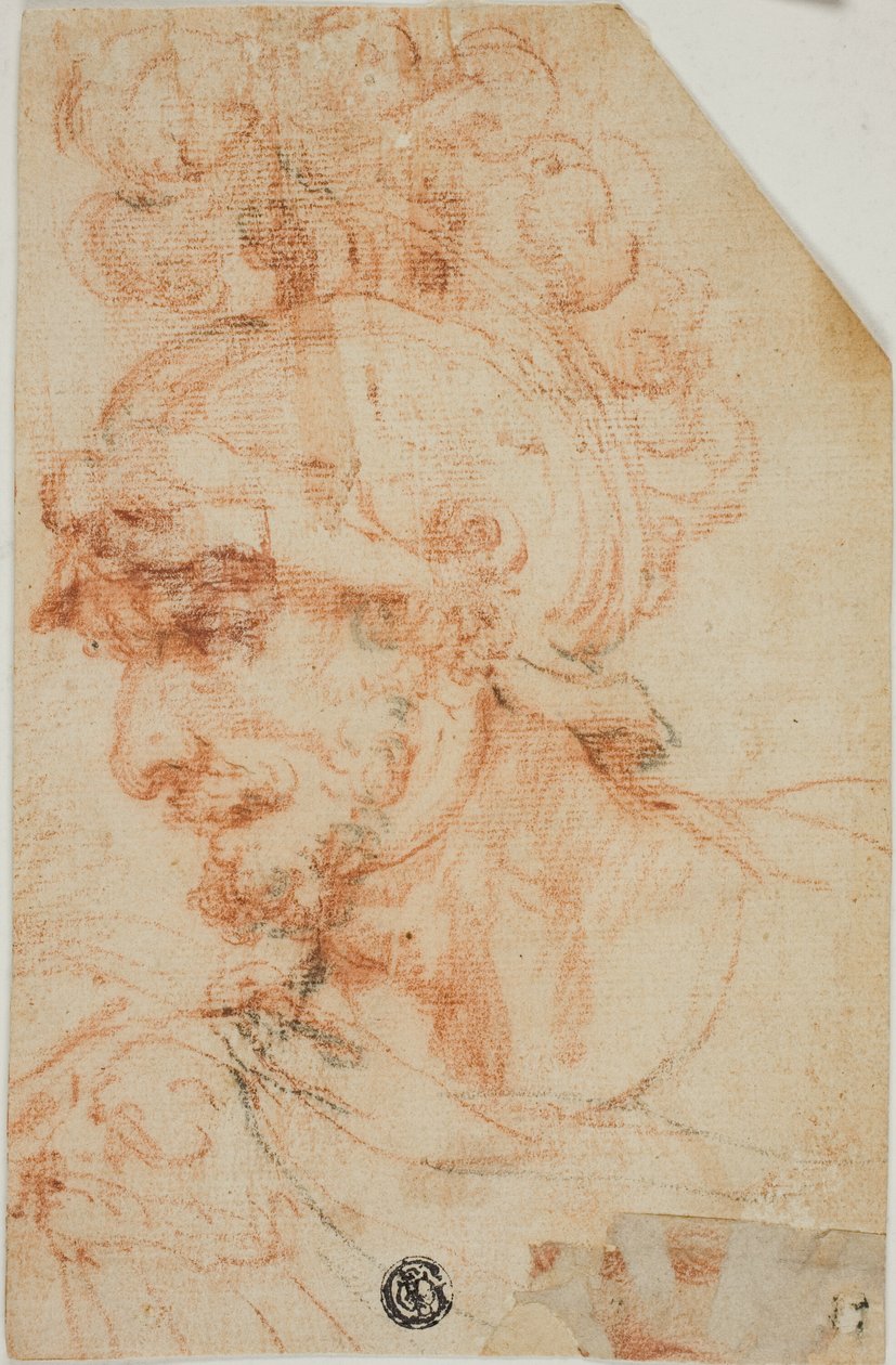 Buste van gehelmde krijger in profiel door called Cavaliere d