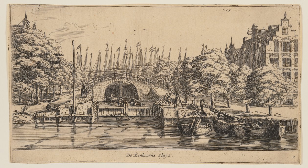 De Eenhorns Sluys, van Gezicht op Amsterdam door called Zeeman Reinier Nooms