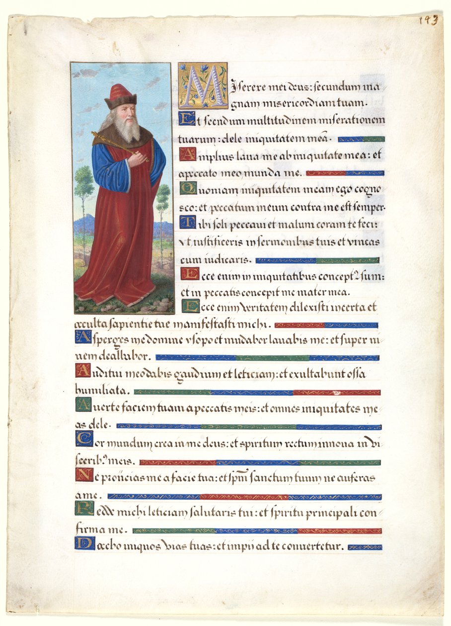 Blad uit een Getijdenboek: Koning David door circle of Jean Bourdichon