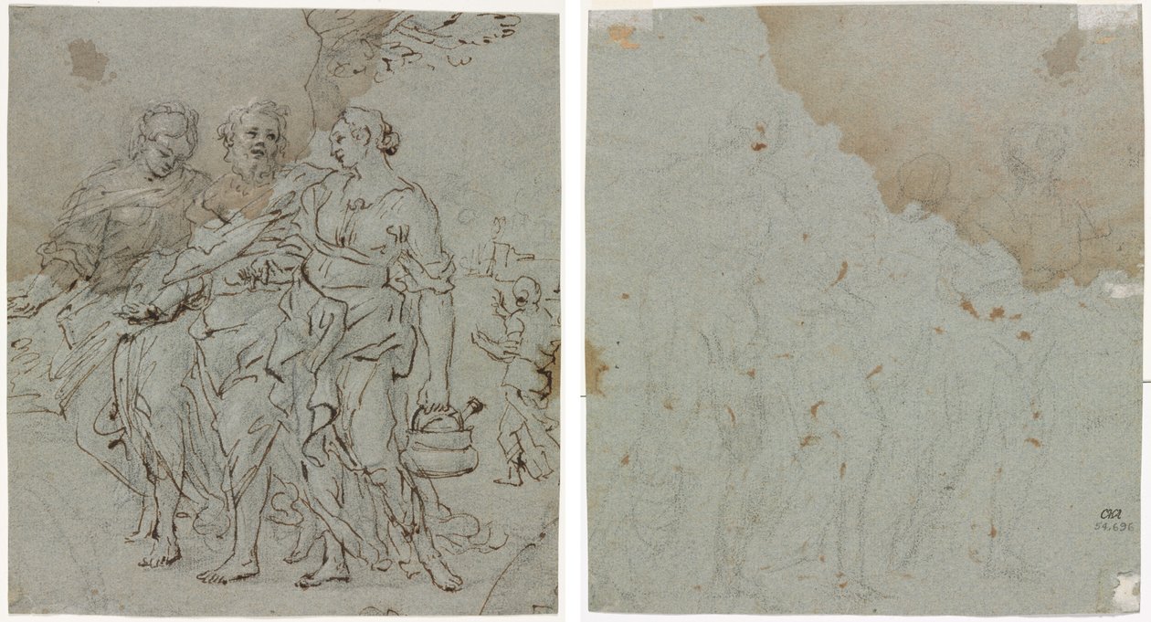 Lot en Zijn Dochters (recto) Schets voor Lot en Zijn Dochters (verso) door circle of Pietro da Cortona