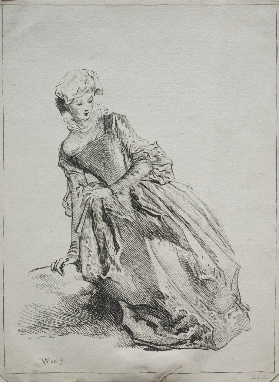 Zittende Vrouw door copy after Jean Antoine Watteau