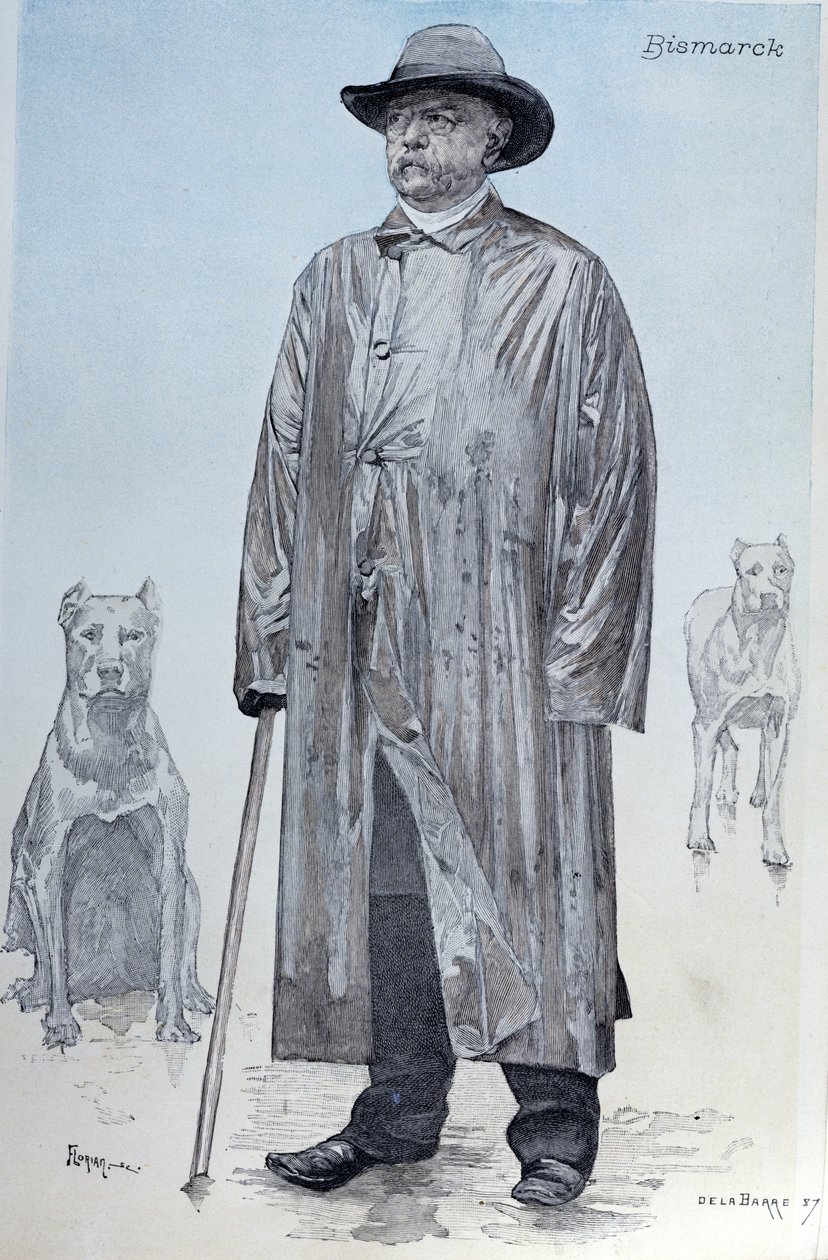 Kanselier Bismarck en zijn honden, omslagillustratie van La Revue Illustrée gegraveerd door Florian, oktober 1887 door de La Barre