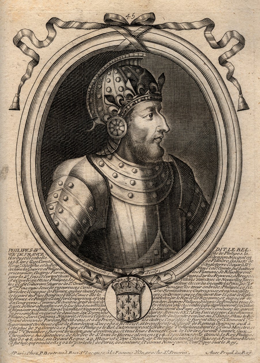 Portret van Filips IV de Schone (1268 - 1314), Koning van Frankrijk - Gravure uit 