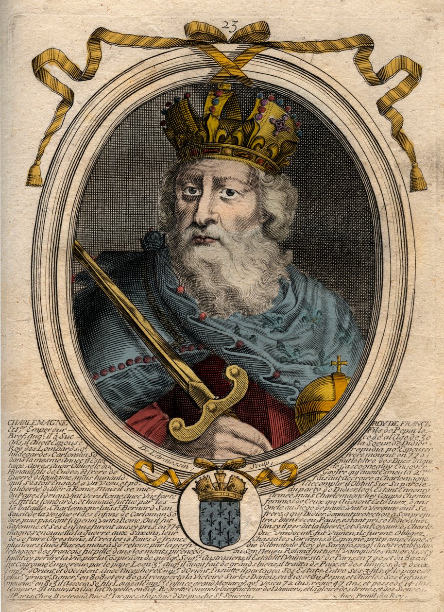Karel de Grote (742-814), koning der Franken en christelijke keizer van het Westen. Gravure uit 
