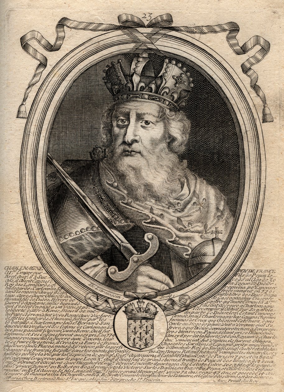 Karel de Grote (Karel I genaamd de Grote, Carolus Magnus, 742-814), Koning van de Franken - Karel de Grote (Carolus Magnus, Karel de Grote) (747-814) Koning van de Franken en Christelijke Keizer van het Westen - gravure uit 