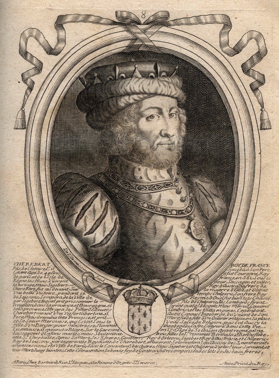 Portret van Caribert, koning van de Franken (561-567) - gravure uit 