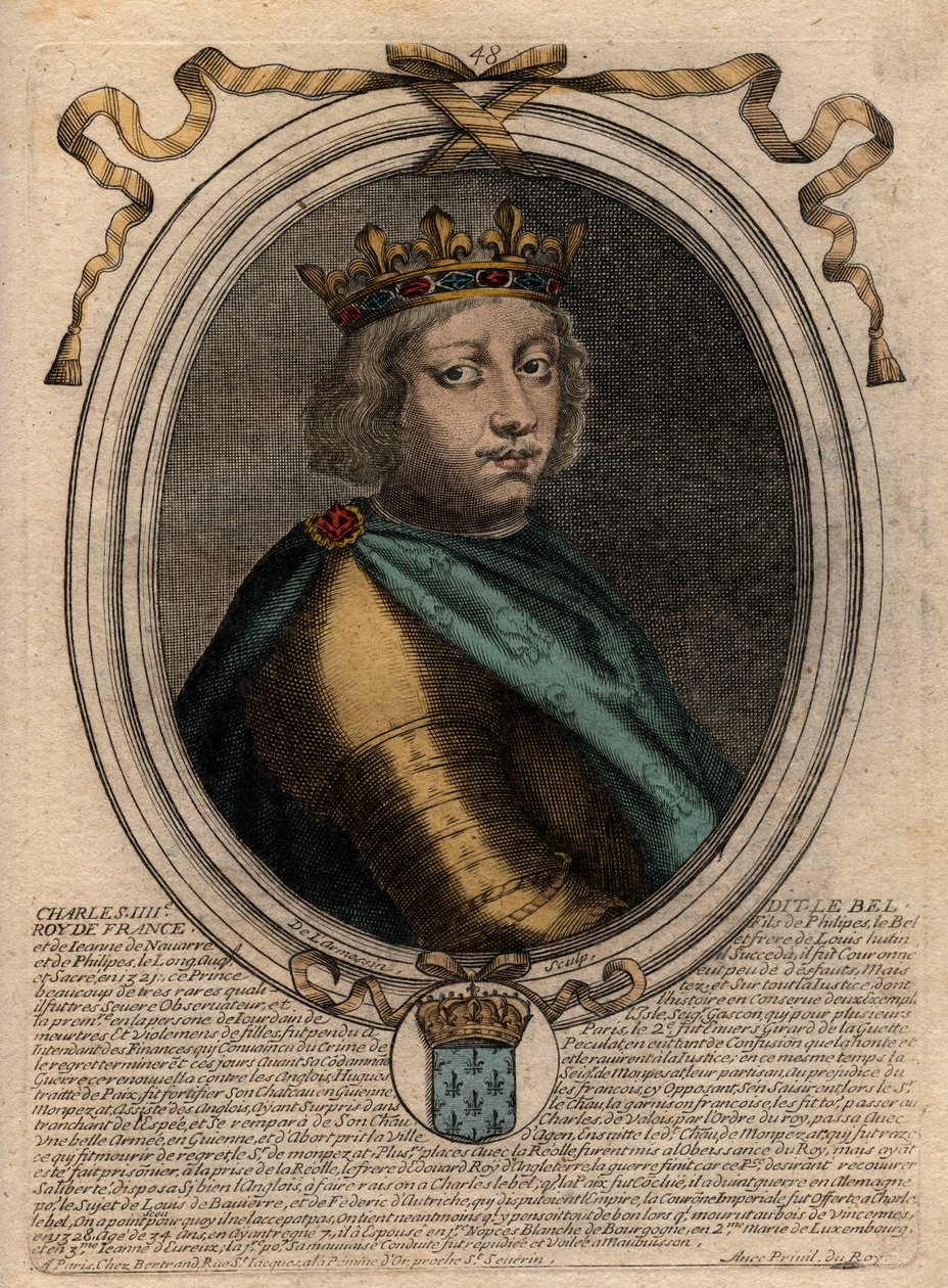 Portret van Karel IV de Schone (1294-1328), koning van Frankrijk - gravure uit 