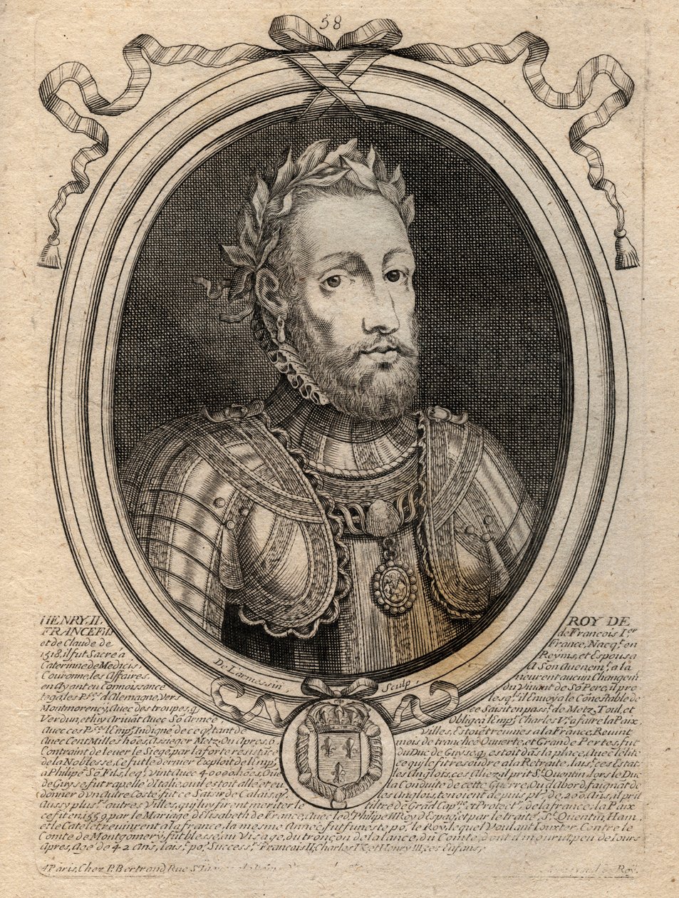 Portret van Hendrik II (1519-1559), koning van Frankrijk - gravure uit 