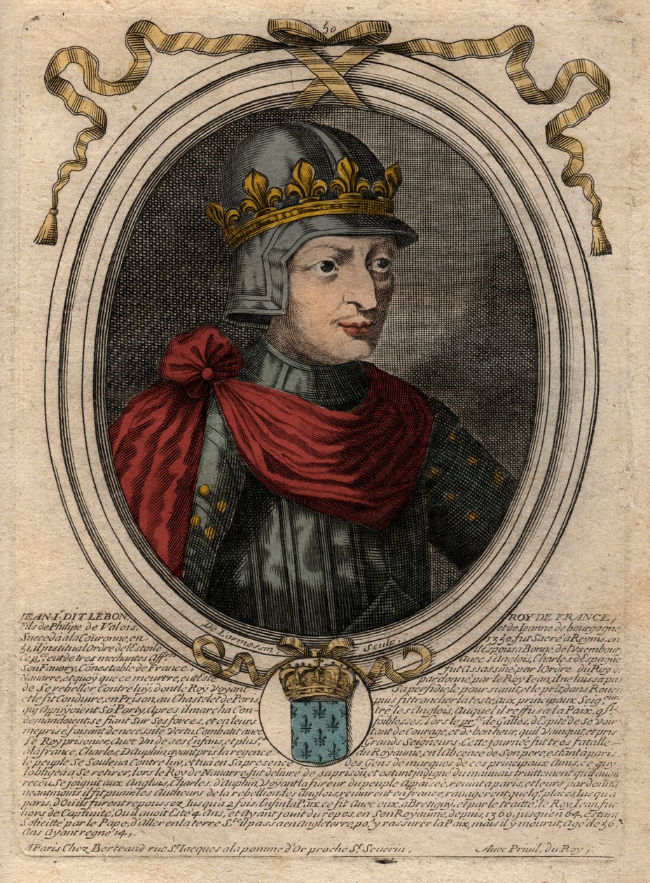 Portret van Jan II de Goede (1319-1364), Koning van Frankrijk - gravure uit 