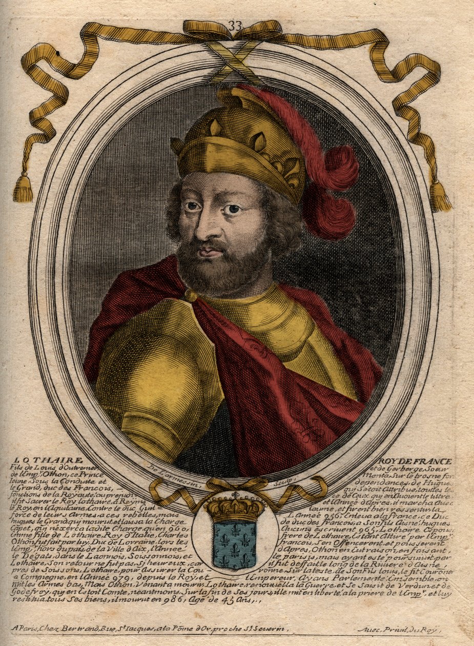 Portret van Lothaire (941-986), koning van de Franken - gravure uit 