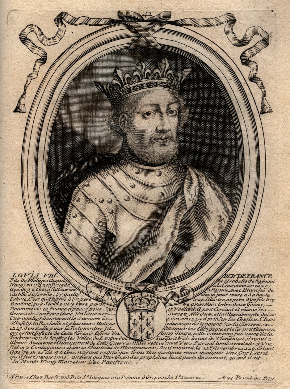Portret van Lodewijk VIII (1187-1226), koning van Frankrijk - gravure uit 
