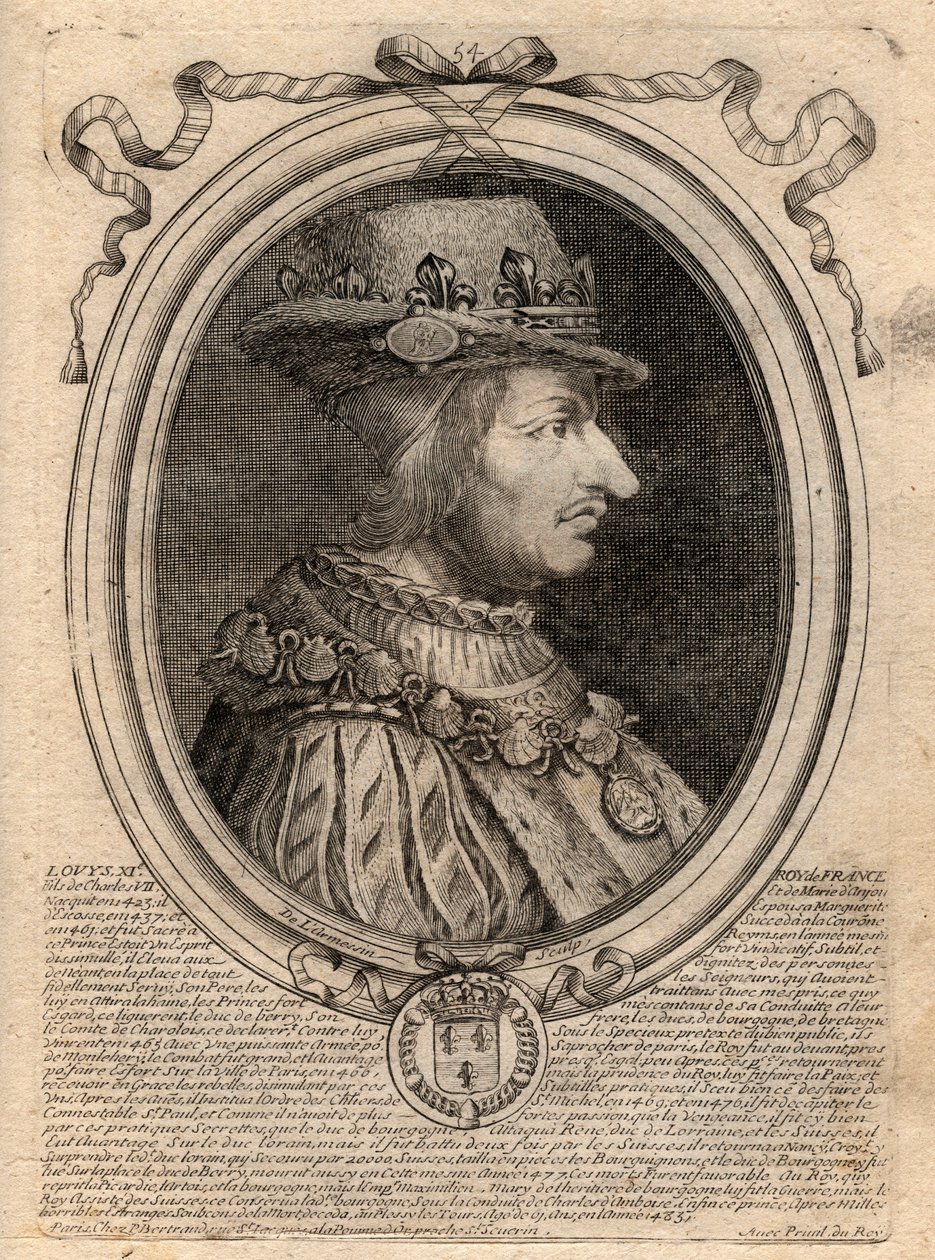 Portret van Lodewijk XI (1423-1483), koning van Frankrijk - Portret van Lodewijk XI van Frankrijk (1423-1483), koning van Frankrijk - gravure uit 