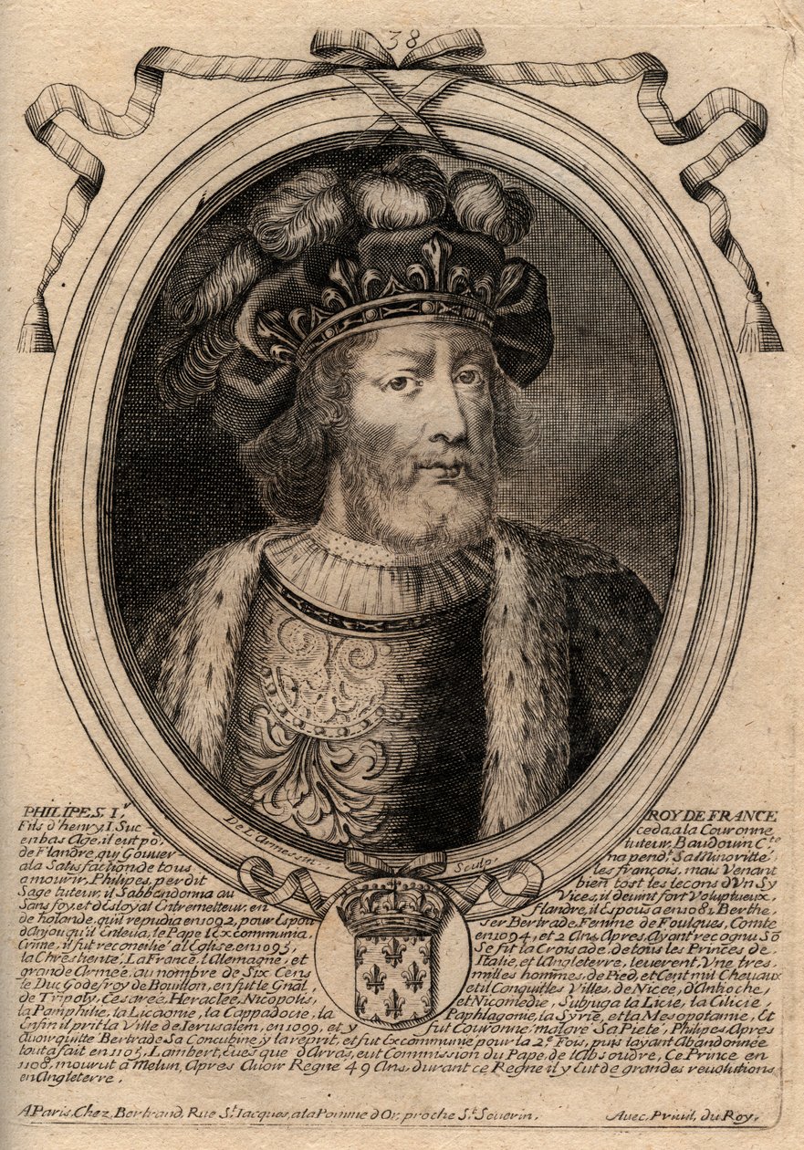 Portret van Filips I (1060 - 1108), koning van Frankrijk - Filips I (1053-1108) koning van Frankrijk - gravure uit 