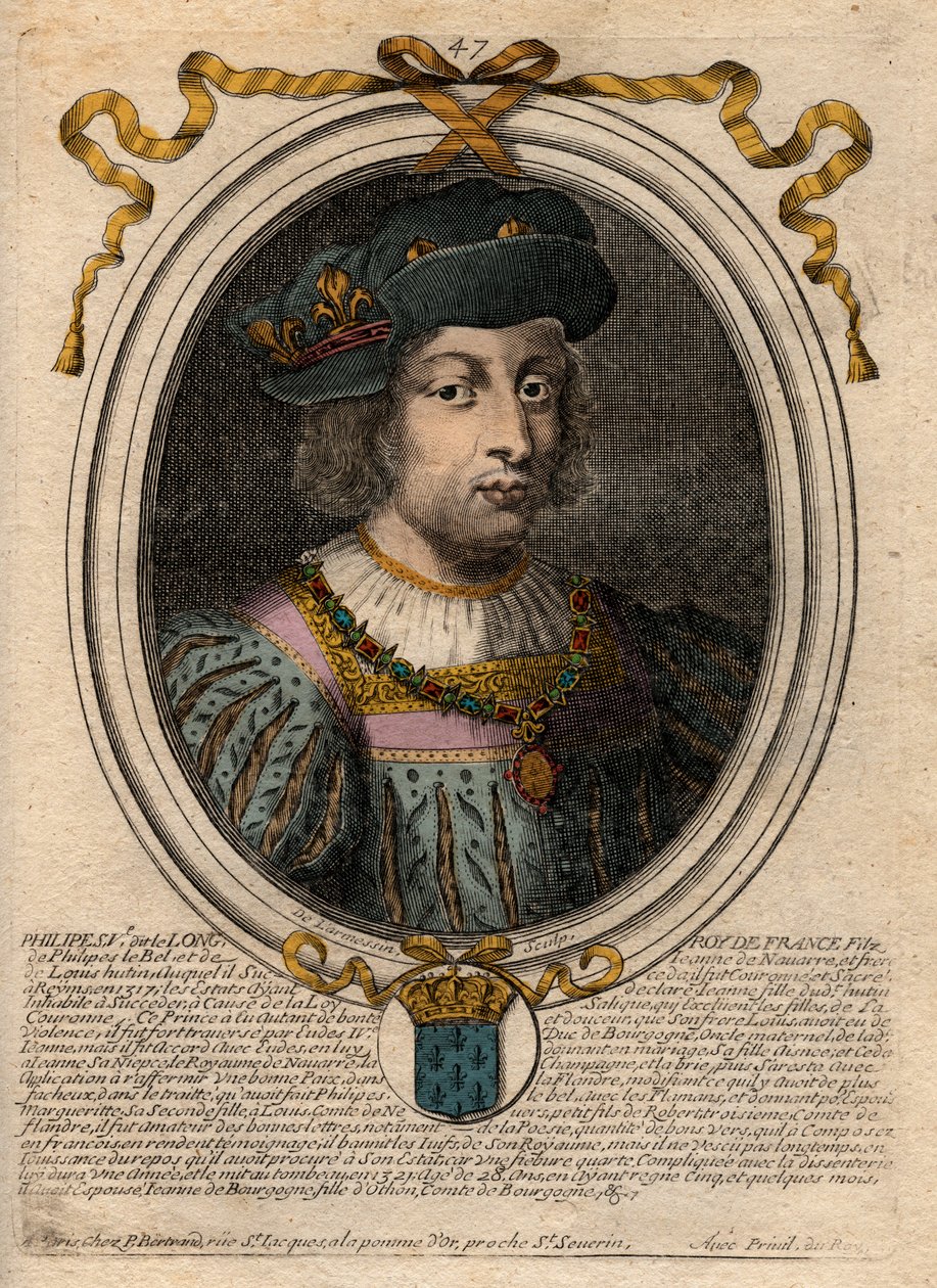 Portret van Filips V de Lange (1294-1322), koning van Frankrijk - gravure uit 