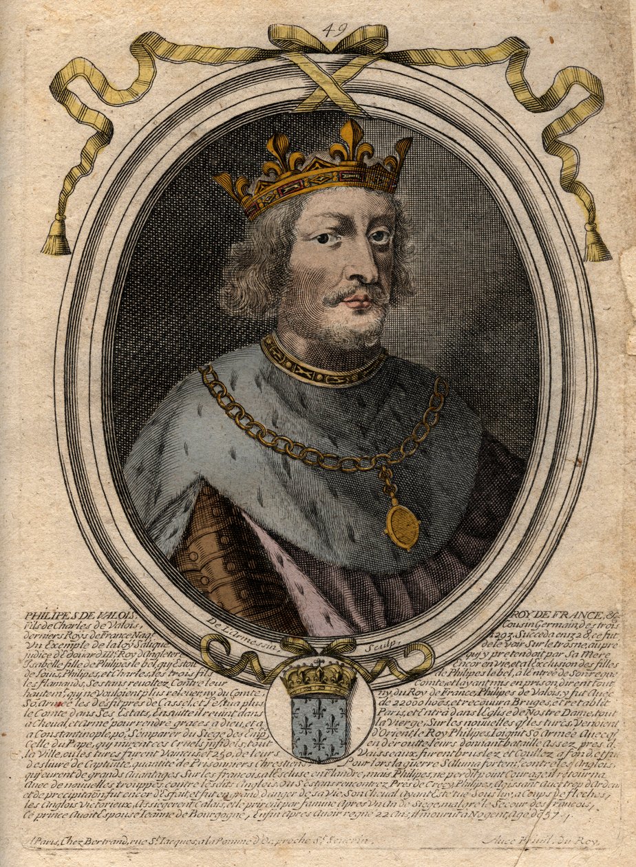 Portret van Philippe VI van Valois (1293-1350), koning van Frankrijk - Philip VI van Valois (1293-1350) koning van Frankrijk - gravure uit 