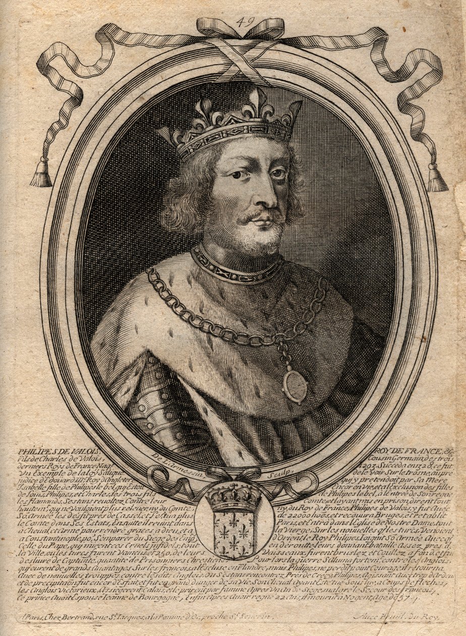 Portret van Filips VI van Valois (1294 - 1350), koning van Frankrijk - gravure uit 