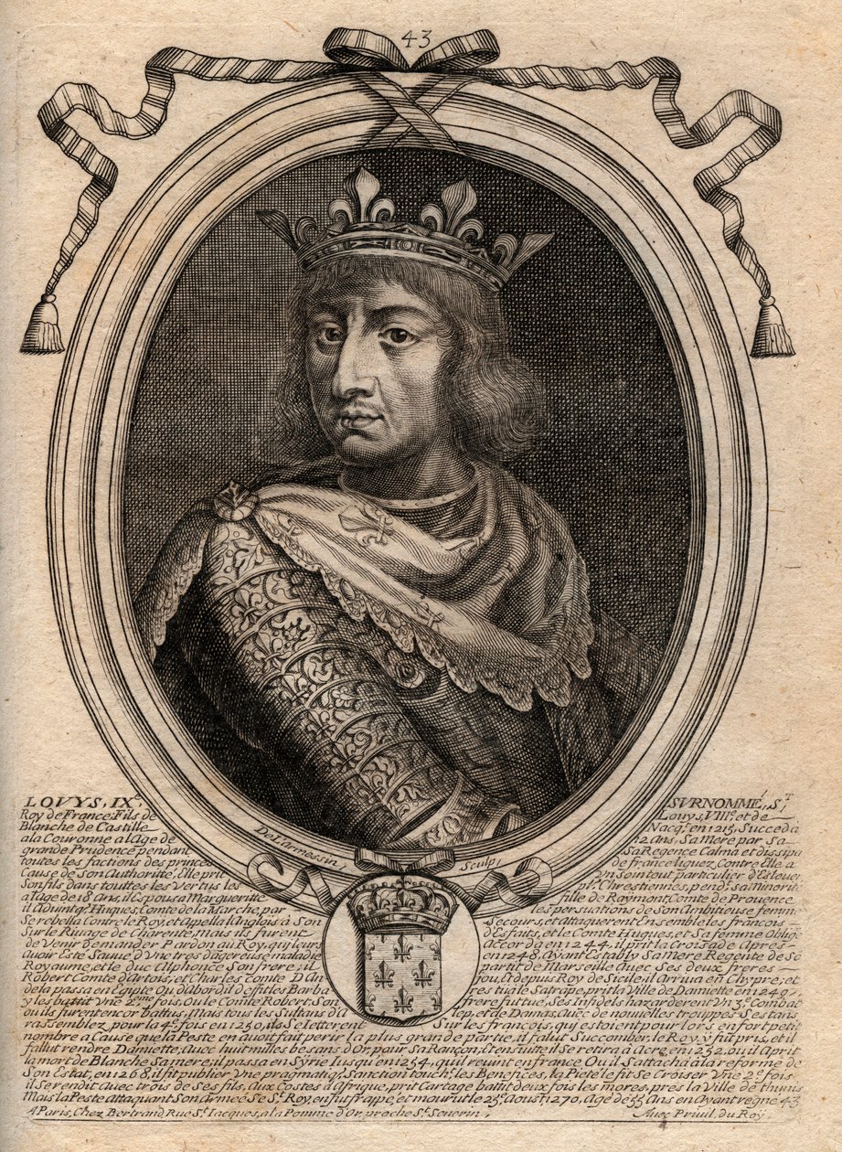 Portret van Saint Louis (Louis IX) (1214-1270) - Gravure uit 