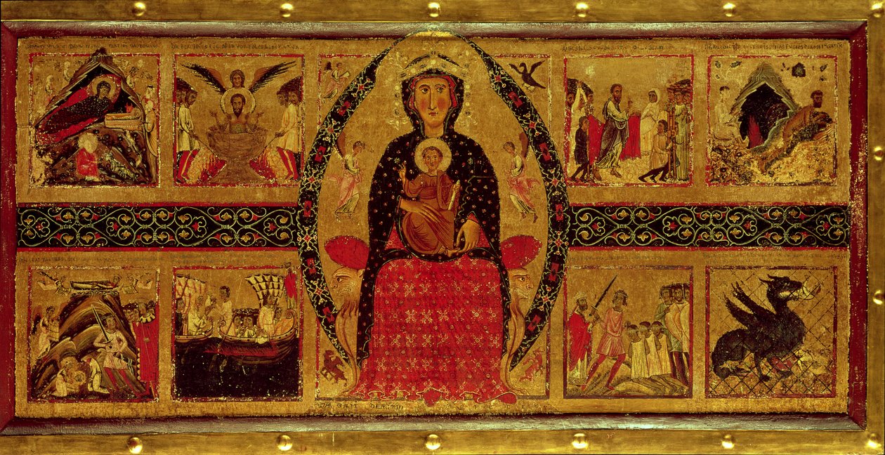 De Maagd en Kind op de troon, met scènes van de Geboorte en het leven van de Heiligen, 1260 door di Magnano da Arezzo Margaritone