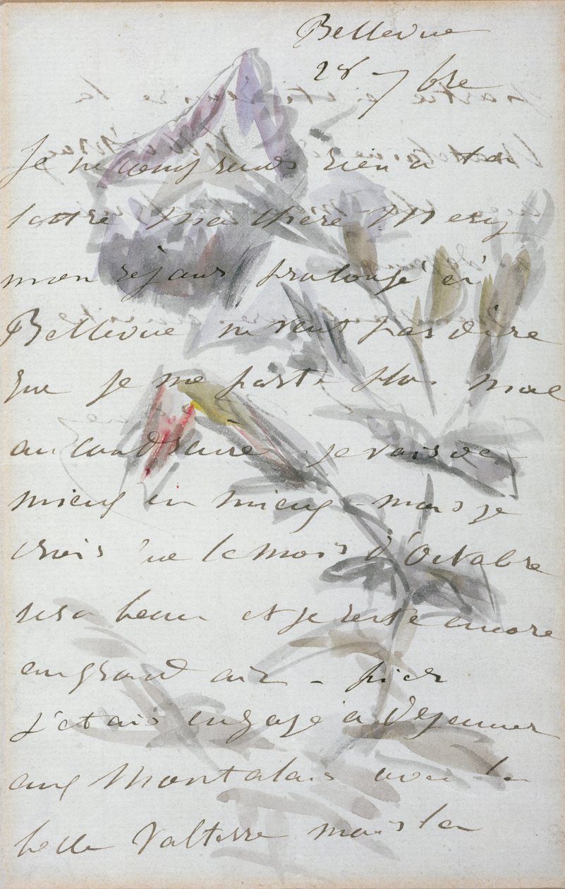 Eerste pagina van een brief van de schilder Manet aan zijn vriend en model, Mery Laurent door Édouard Manet