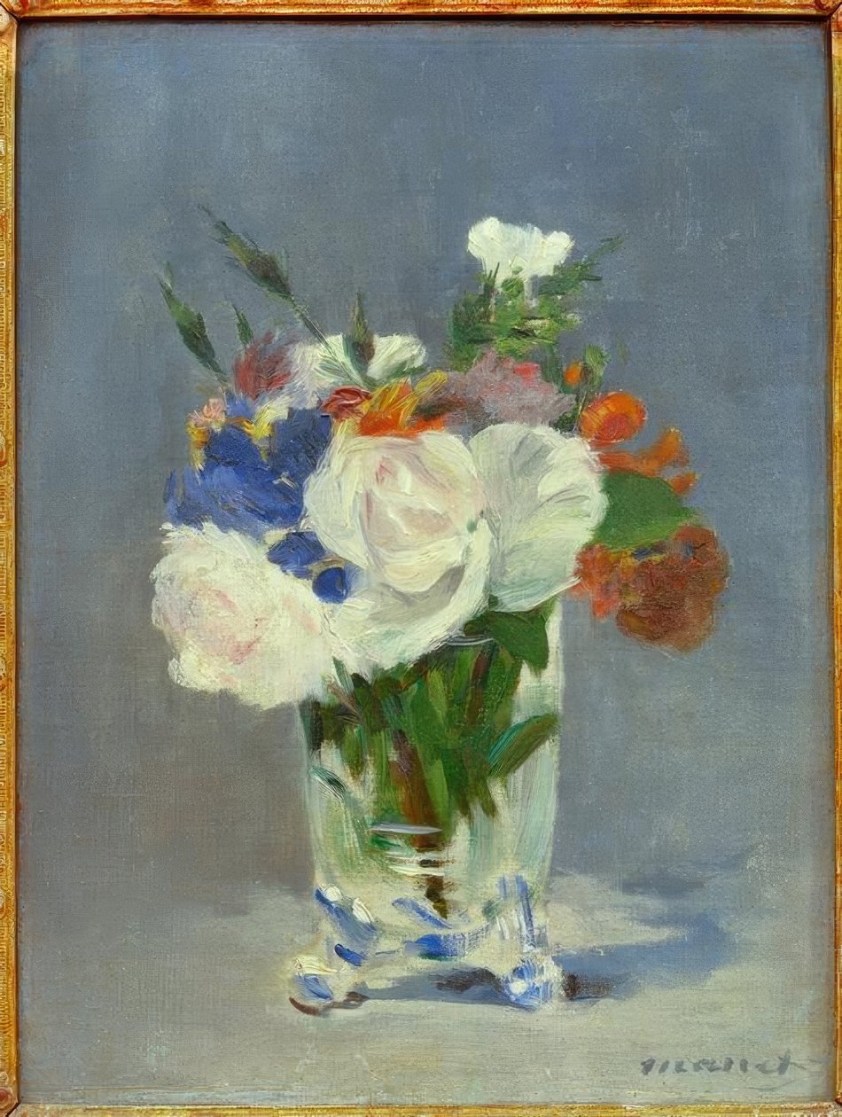 Bloemen in een kristallen vaas door Édouard Manet