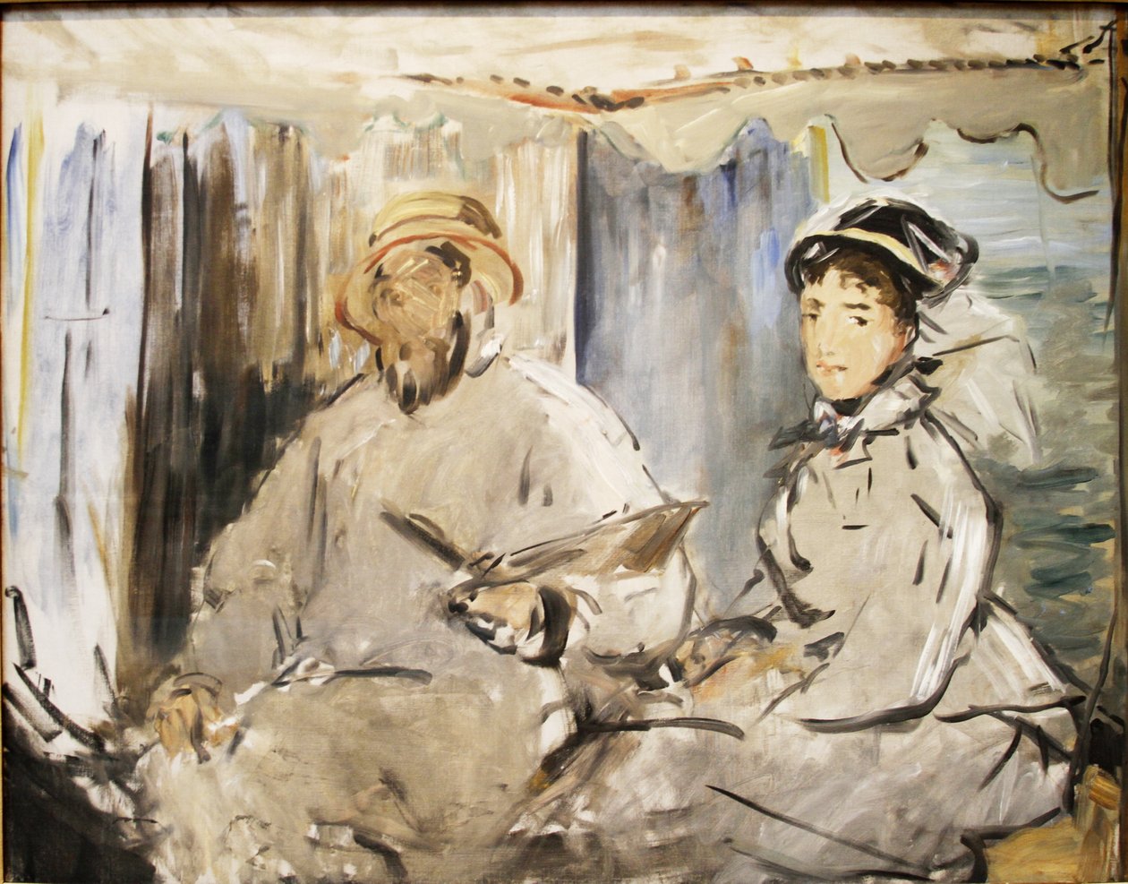 Monet in zijn atelier door Édouard Manet