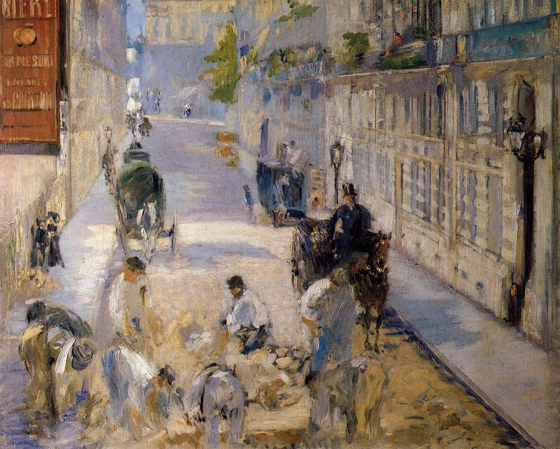 Straatwerkers in de Rue Mosnier door Édouard Manet