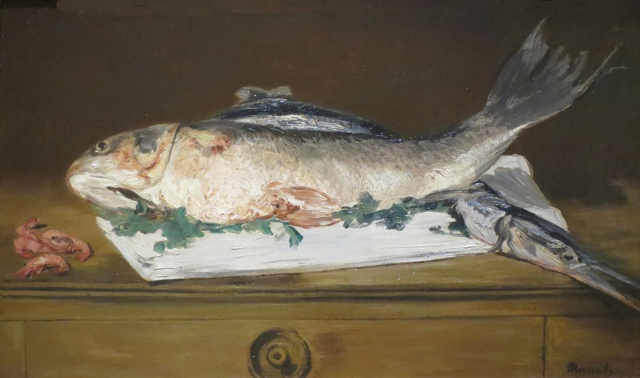Stilleven, Zalm, Snoek en Garnalen door Édouard Manet