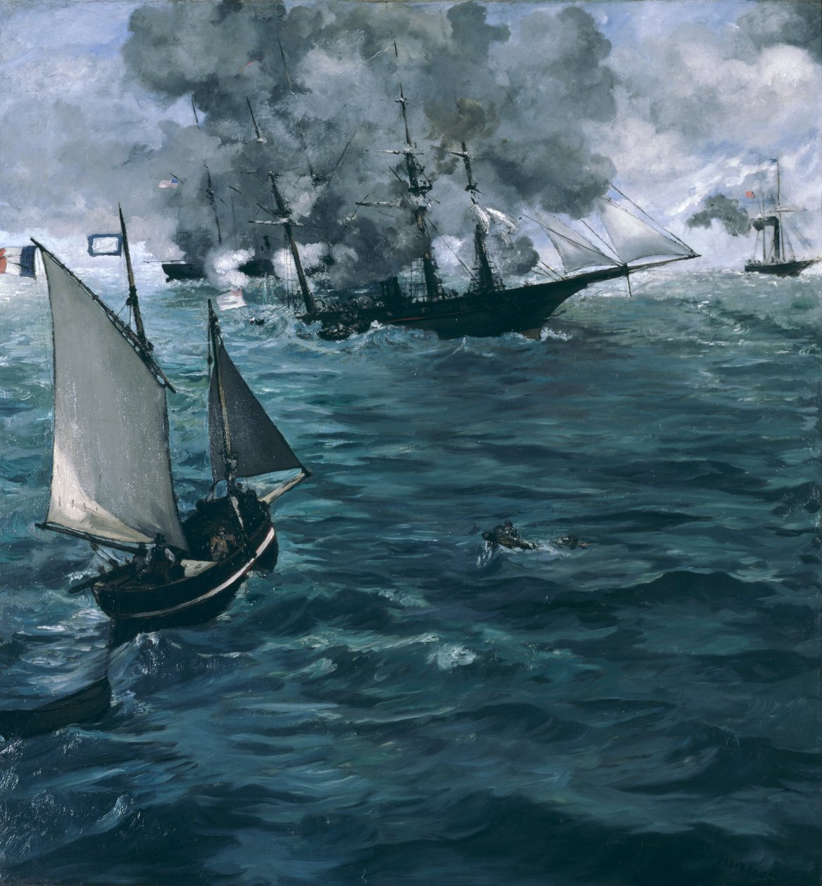 De slag tussen de U.S.S. Kearsarge en de C.S.S. Alabama door Édouard Manet