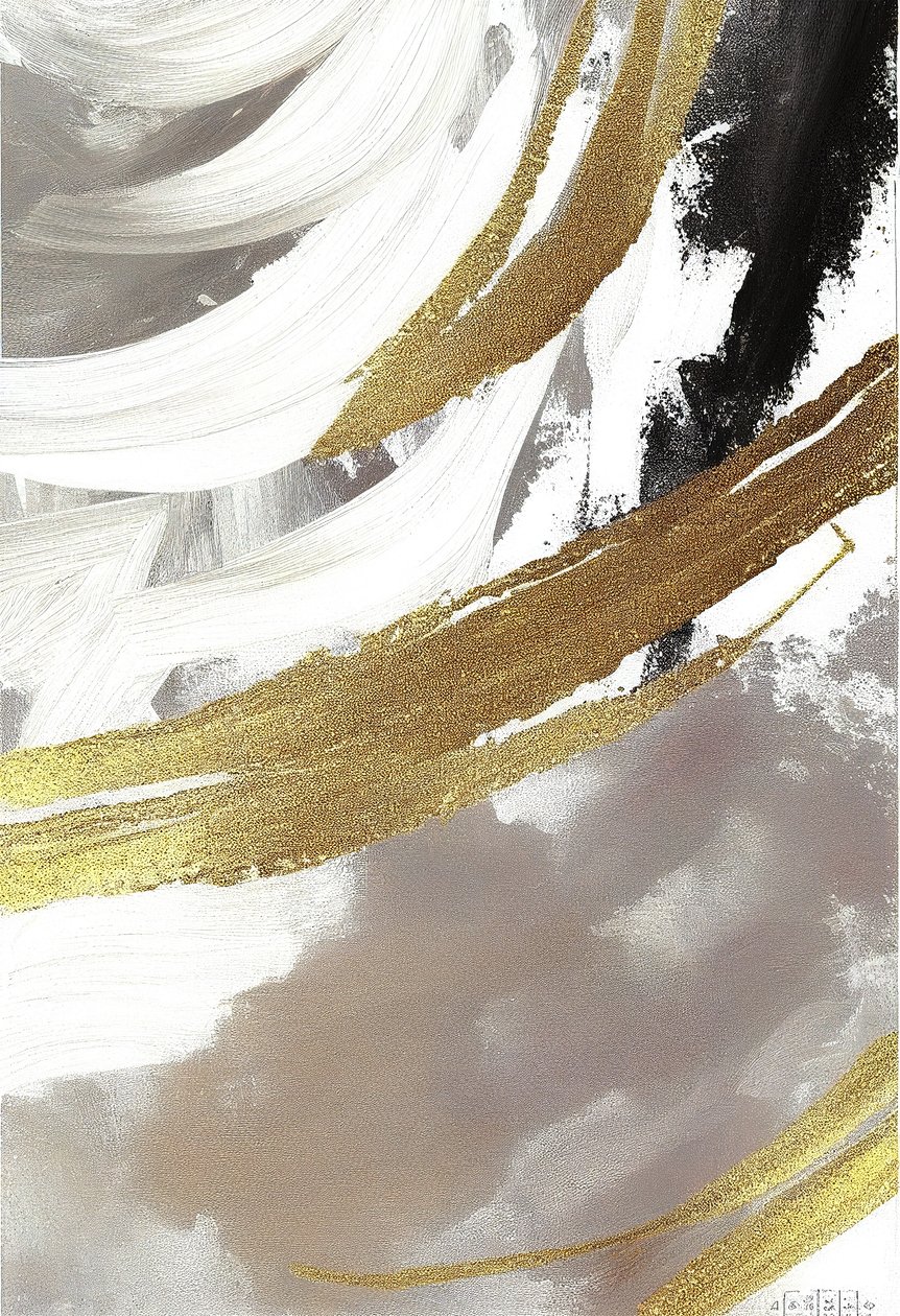 Abstract schilderij, zwart en grijs met gouden effect door F. Abderrahim