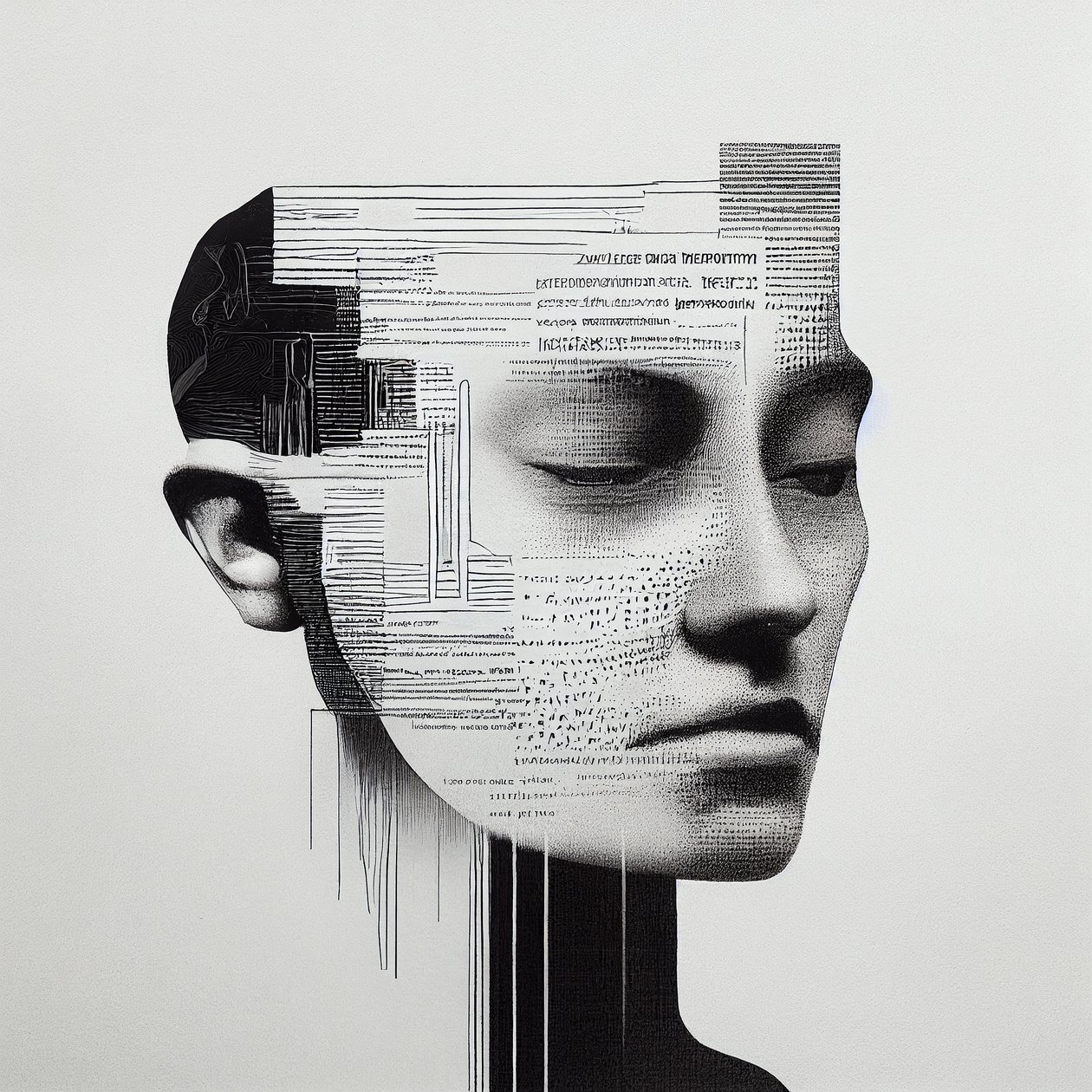 Minimalisme Man Gezicht schilderij door F. Abderrahim