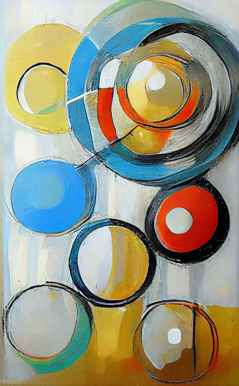 Veelkleurige Abstracte Cirkels, canvas kunstafdrukken door F. Abderrahim