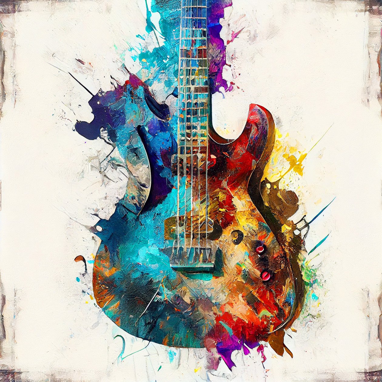 Muziek Kunst afdrukken: Elektrische gitaar schilderij op doek door F. Abderrahim