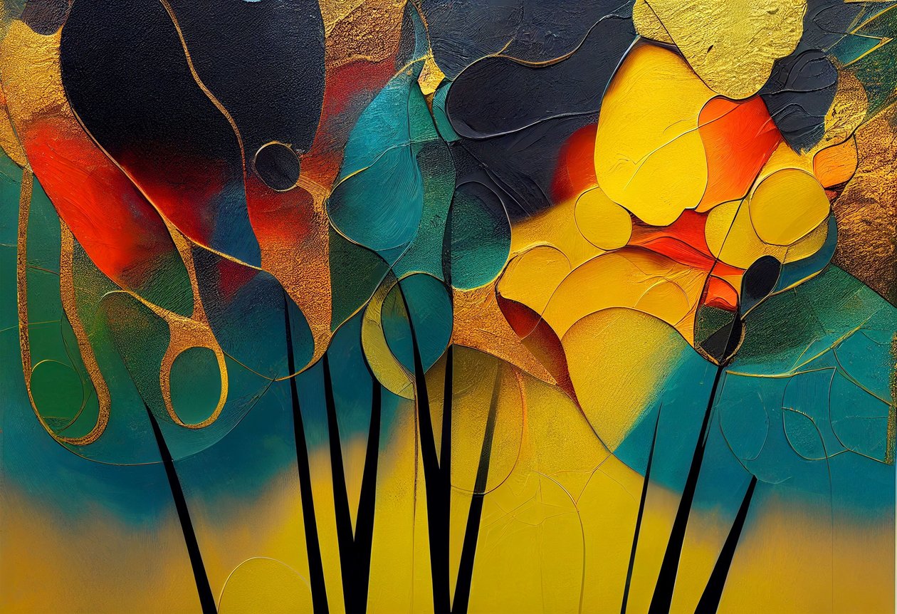 Mysterieuze Bos: Abstracte bomen in warme kleuren, Muurkunst | Canvasprints door F. Abderrahim