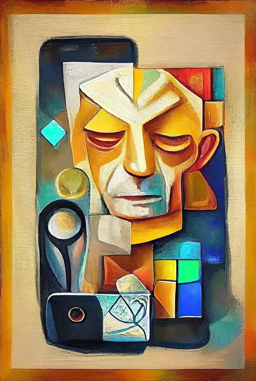 Geïnspireerd door Picasso, abstract surrealistisch schilderij door F. Abderrahim