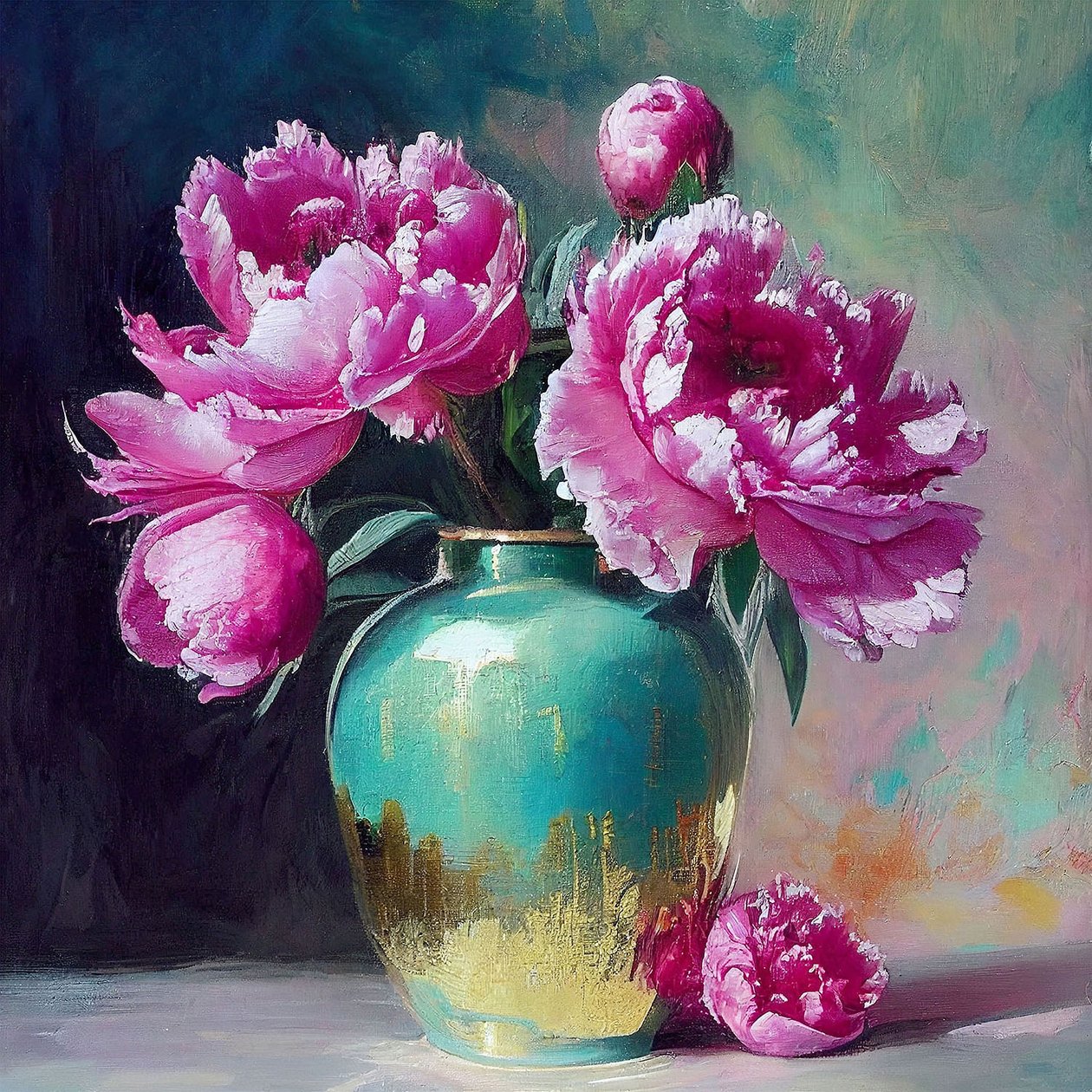 Roze bloemenschilderij, abstracte botanische tekening door F. Abderrahim