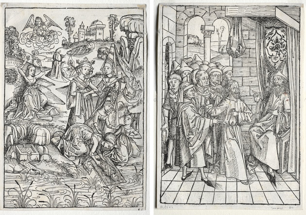 Der Schatzbehalter: Mozes Gevonden door de Dochter van Farao (recto); Der Schatzbehalter: Christus voor Kajafas (verso) door firm of Christophe Philippe Oberkampf